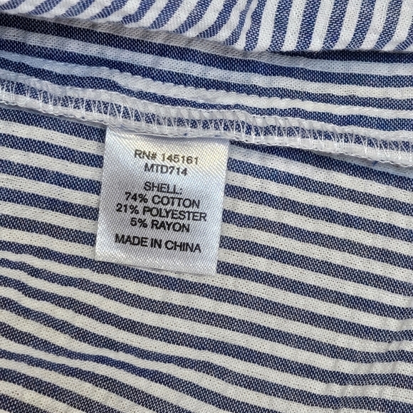 Charming Charlie Blue & White Stripped Ruffle Hem Top with Bow Accent Back Sz S - Picture 8 of 8